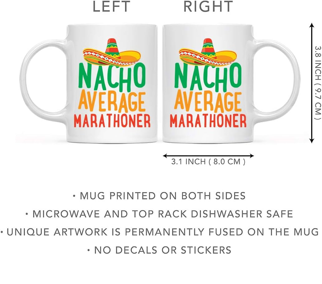 Andaz Press Funny Quirky 11oz. Ceramic Coffee Tea Mug Gag Gift, Nacho Average Marathoner, 1-Pack