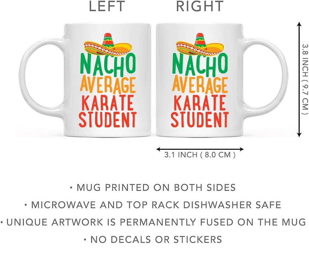 Andaz Press Funny Quirky 11oz. Ceramic Coffee Tea Mug Gag Gift, Nacho Average Karate Student, 1-Pack