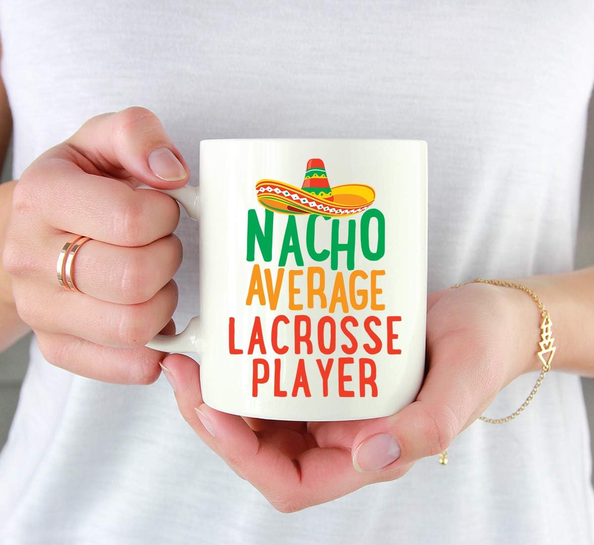 Andaz Press Funny Quirky 11oz. Ceramic Coffee Tea Mug Gag Gift, Nacho Average Lacrosse Player, 1-Pack