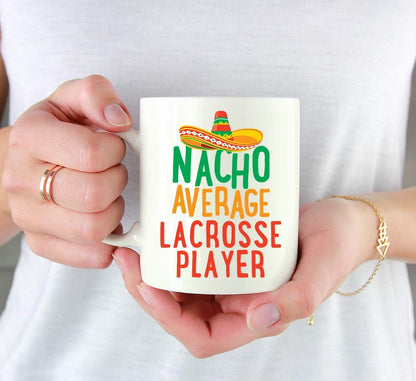 Andaz Press Funny Quirky 11oz. Ceramic Coffee Tea Mug Gag Gift, Nacho Average Lacrosse Player, 1-Pack