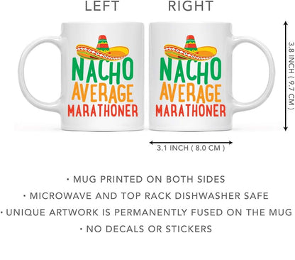 Andaz Press Funny Quirky 11oz. Ceramic Coffee Tea Mug Gag Gift, Nacho Average Marathoner, 1-Pack