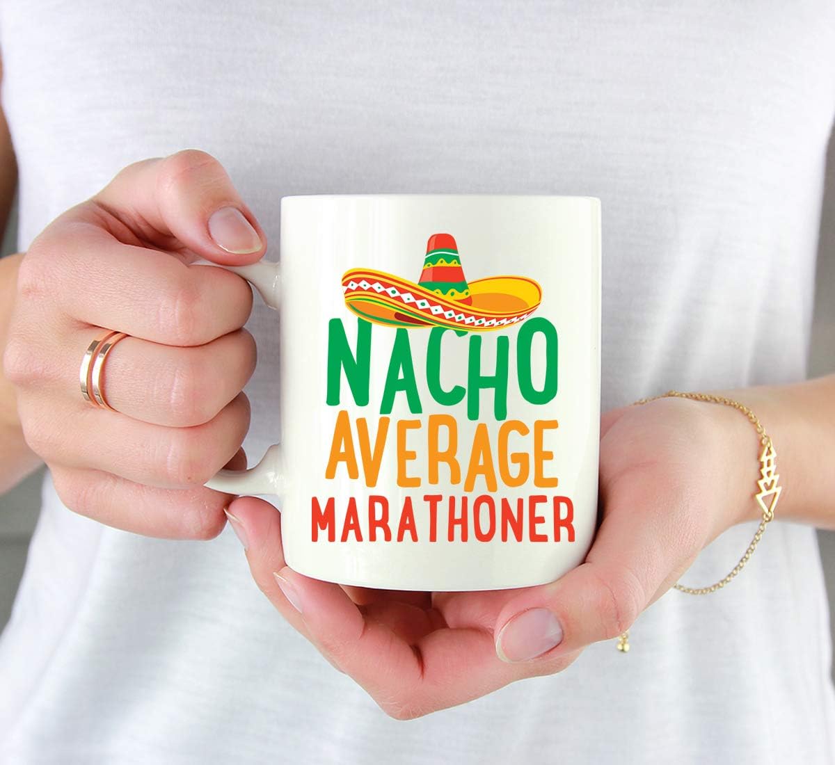 Andaz Press Funny Quirky 11oz. Ceramic Coffee Tea Mug Gag Gift, Nacho Average Marathoner, 1-Pack
