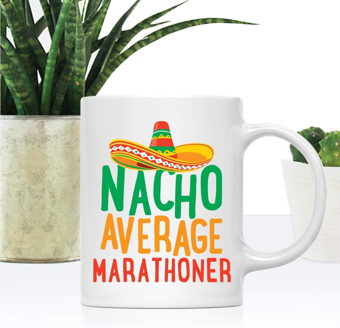 Andaz Press Funny Quirky 11oz. Ceramic Coffee Tea Mug Gag Gift, Nacho Average Marathoner, 1-Pack