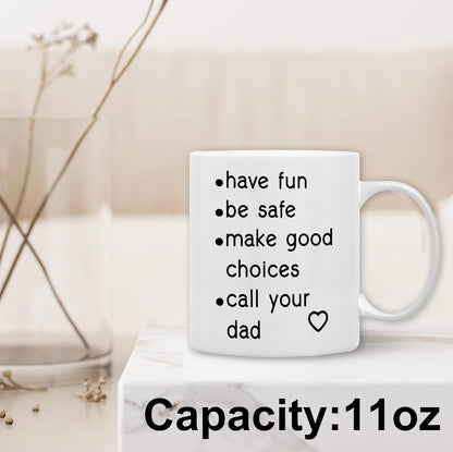 QASHWEY Funny Call Your Dad Coffee Mug, College Freshmen Students Graduation Gift, Call Your Dad Coffee Cups Ceramic 11 Ounce, College Gift Tea Mug Cup, Gifts for College Freshmen Girls Boys