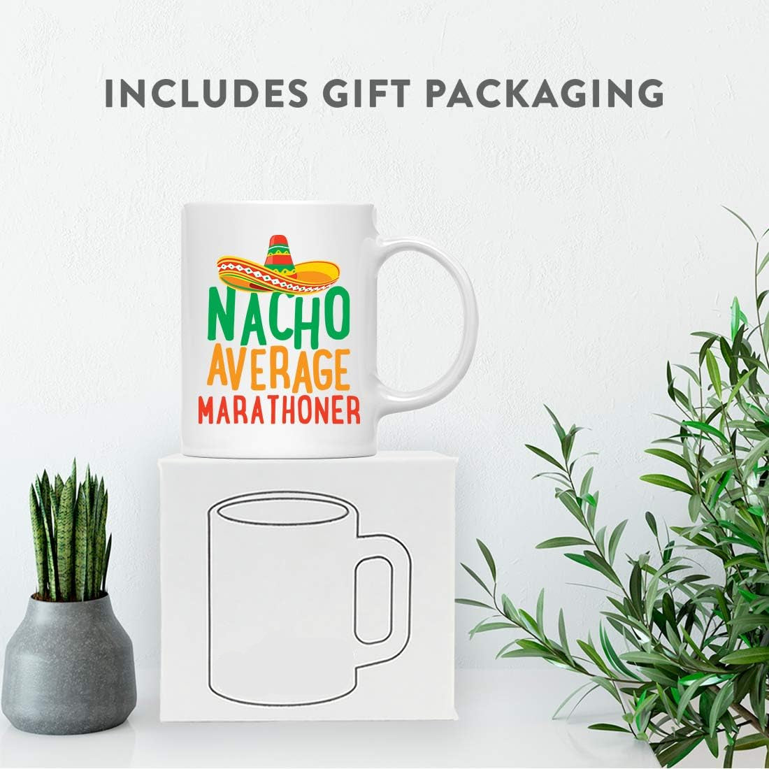 Andaz Press Funny Quirky 11oz. Ceramic Coffee Tea Mug Gag Gift, Nacho Average Marathoner, 1-Pack