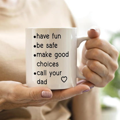 QASHWEY Funny Call Your Dad Coffee Mug, College Freshmen Students Graduation Gift, Call Your Dad Coffee Cups Ceramic 11 Ounce, College Gift Tea Mug Cup, Gifts for College Freshmen Girls Boys