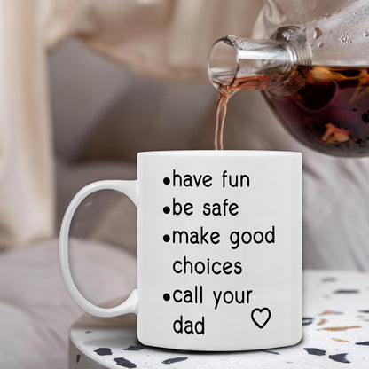 QASHWEY Funny Call Your Dad Coffee Mug, College Freshmen Students Graduation Gift, Call Your Dad Coffee Cups Ceramic 11 Ounce, College Gift Tea Mug Cup, Gifts for College Freshmen Girls Boys