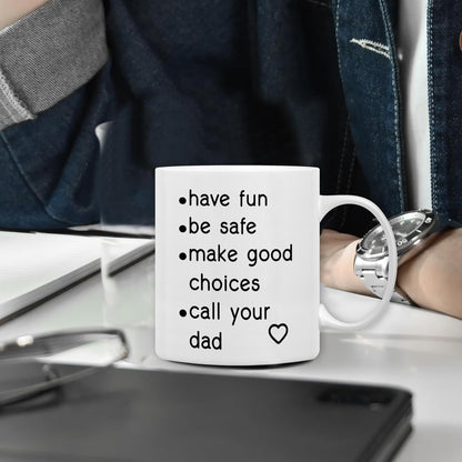 QASHWEY Funny Call Your Dad Coffee Mug, College Freshmen Students Graduation Gift, Call Your Dad Coffee Cups Ceramic 11 Ounce, College Gift Tea Mug Cup, Gifts for College Freshmen Girls Boys